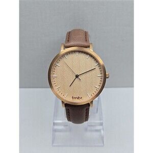 Tmbr The Helm Wood Dial Watch Rose Gold Tone 40mm Brown Leather New Battery